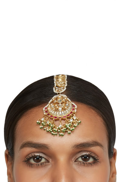 Riana Jewellery White and pink jadtar embellished maang tikka RJEAUG20RH087