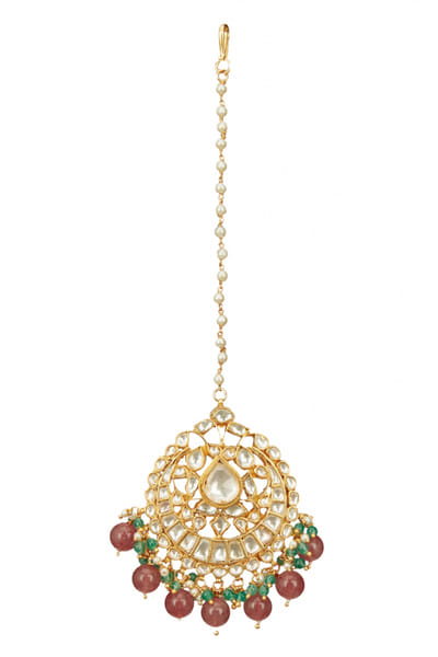 Riana Jewellery Green and pink beaded maang tikka RJEAUG20RH119