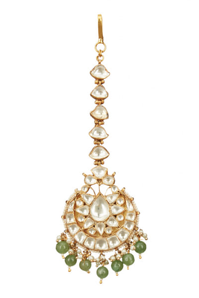 Sea green bead embellished maang tikka