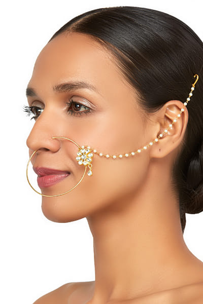 Riana Jewellery White jadtar flower nath RJEAUG20RN27