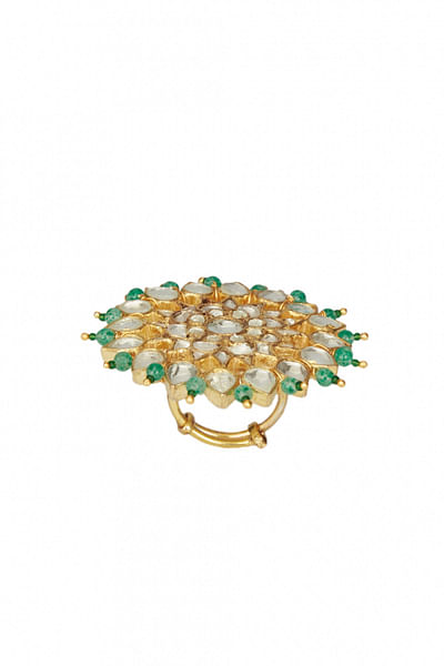 Green beaded floral ring