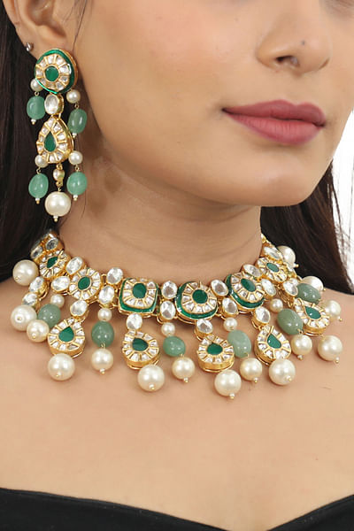 Green meenakari necklace set