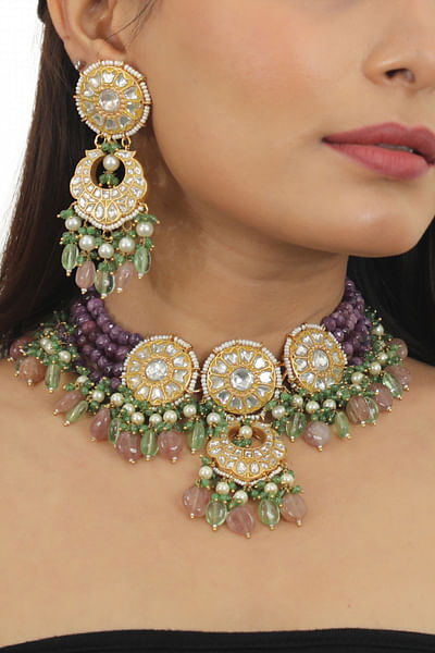 Purple bead embellished choker set