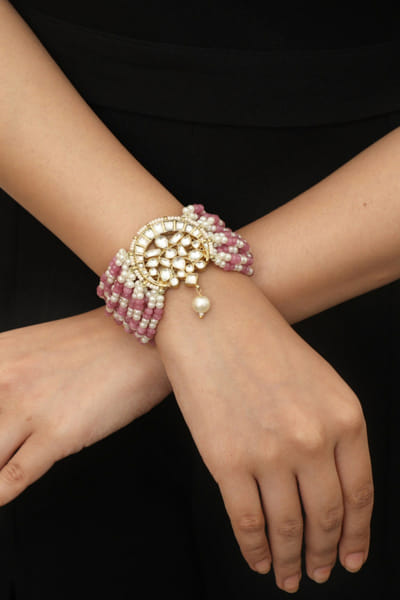 White and pink beaded bracelet
