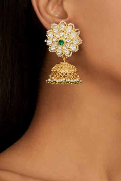 Riana Jewellery Gold floral jhumkis RJERE091