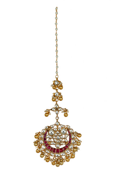 Riana Jewellery Red and white jadta maang tikka RJERH077