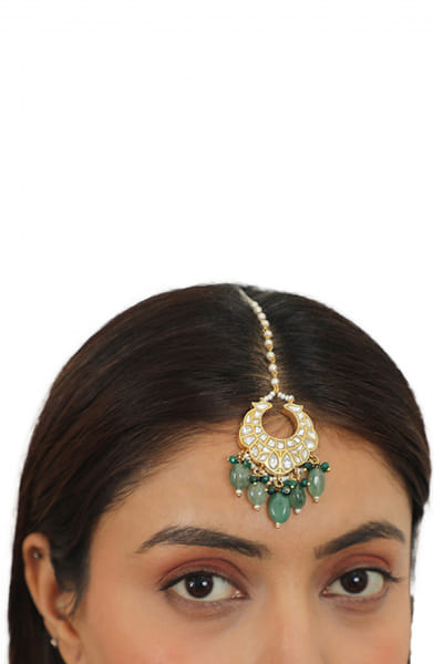 Riana Jewellery Sea green beads maang tikka RJERH198