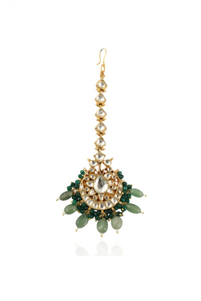 Emerald and sea green maang tikka