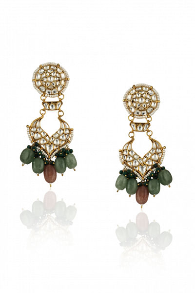 Sea green stone embellished earrings