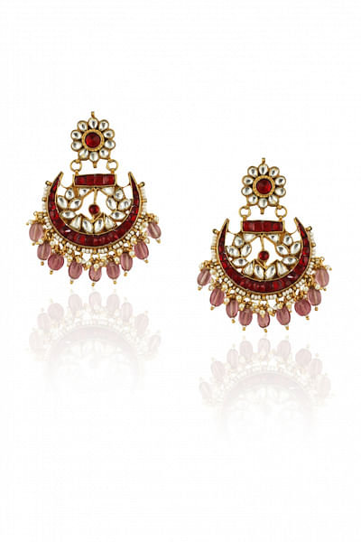 Red and pink stone embellished earrings