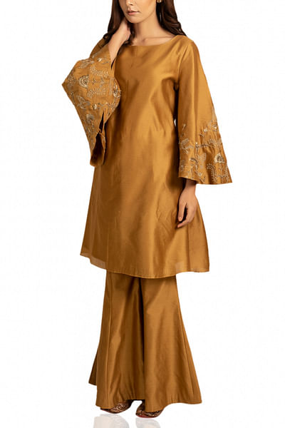 Gold embellished kurta and sharara