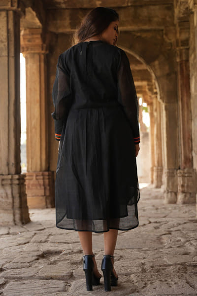 Purvi doshi Black katab embroidered khadi dress PURVJUN26D147958
