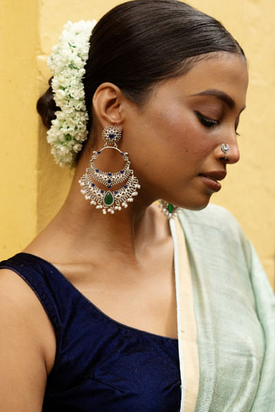 Silver stone embellished chandbalis