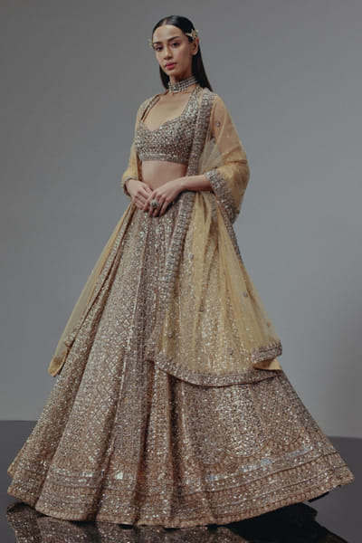 RA'KAIRA Antique gold hand embellished lehenga set RAKAMAY26D145098