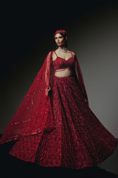 RA'KAIRA Red hand embellished lehenga set RAKAMAY26D145099