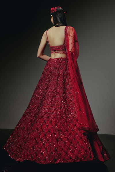 RA'KAIRA Red hand embellished lehenga set RAKAMAY26D145099