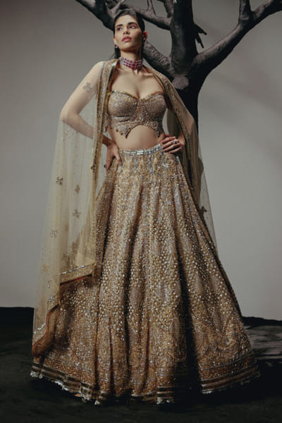 RA'KAIRA Gold hand embellished lehenga set RAKAMAY26D145105