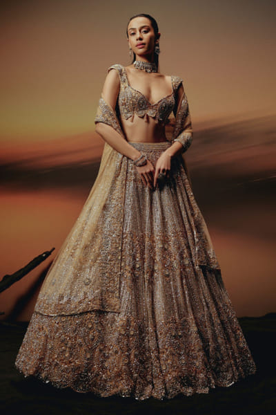 RA'KAIRA Antique gold hand embellished lehenga set RAKAMAY26D145106