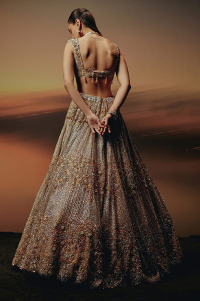 RA'KAIRA Antique gold hand embellished lehenga set RAKAMAY26D145106