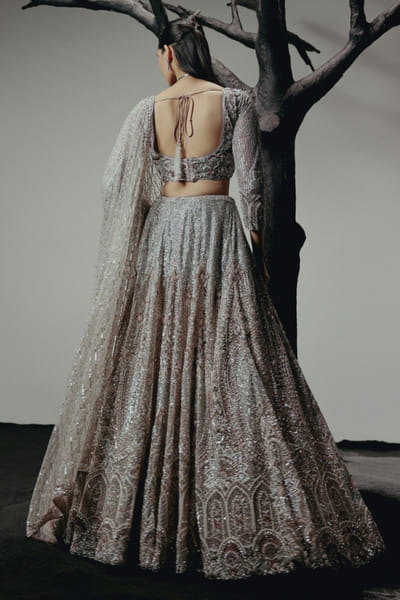 RA'KAIRA Rose-silver hand embellished lehenga set RAKAMAY26D145109