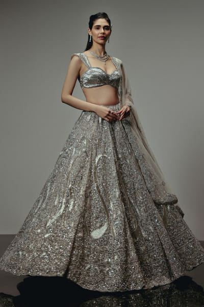 RA'KAIRA Silver hand embellished lehenga set RAKAMAY26D145112