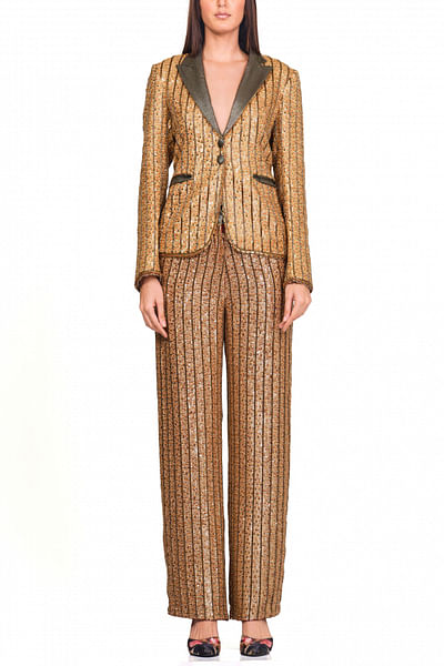 Gold embellished blazer pant set