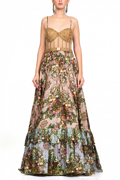Multicolour printed gown