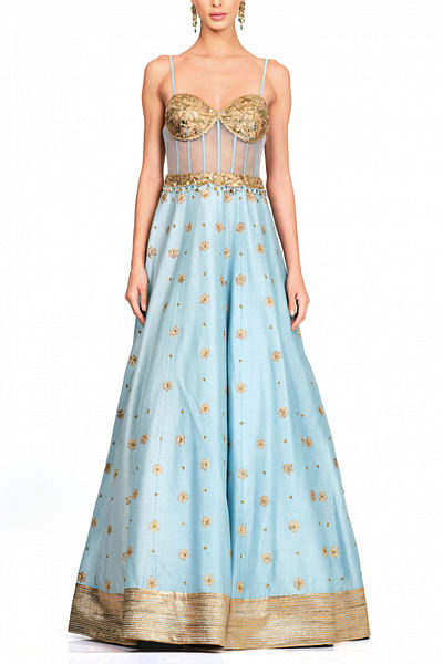 Powder blue embroidered gown