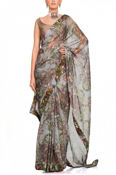 Floral printed sari set
