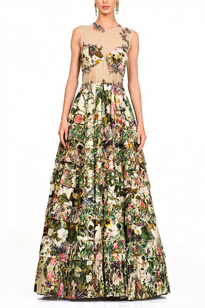 Multicolour printed gown