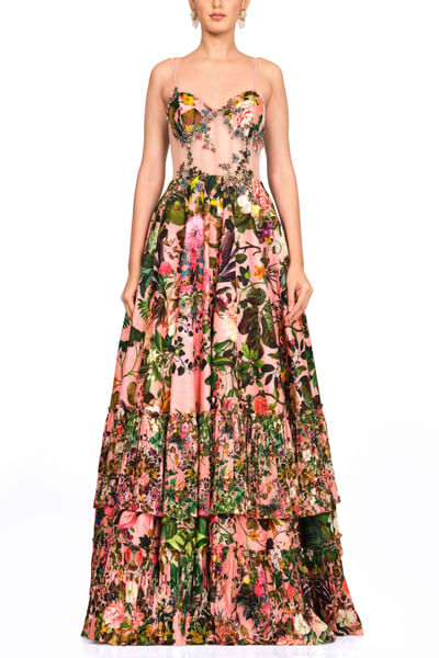 Floral raw silk gown