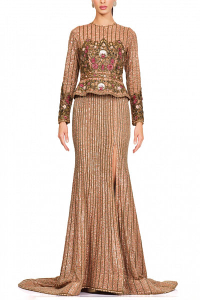 Copper embroidered gown