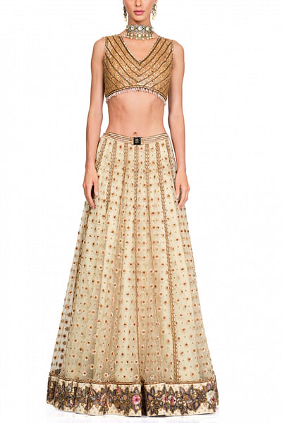 Ivory embroidered lehenga set