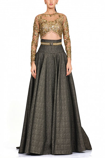 Antique gold lehenga set