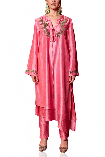 Rose pink embroidered tunic set