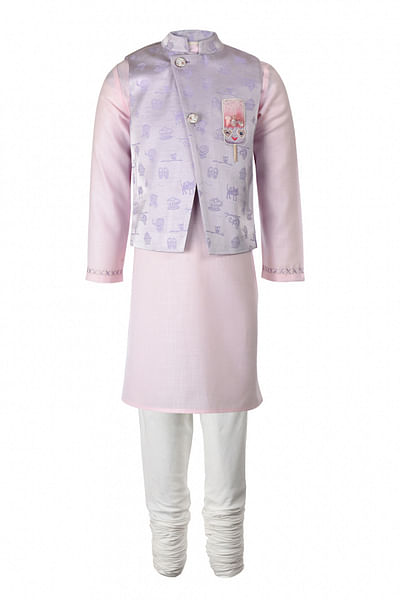 Pink and lilac kurta set with waistcoat