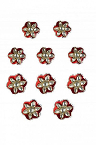 Red and white floral jadtar kurta button set
