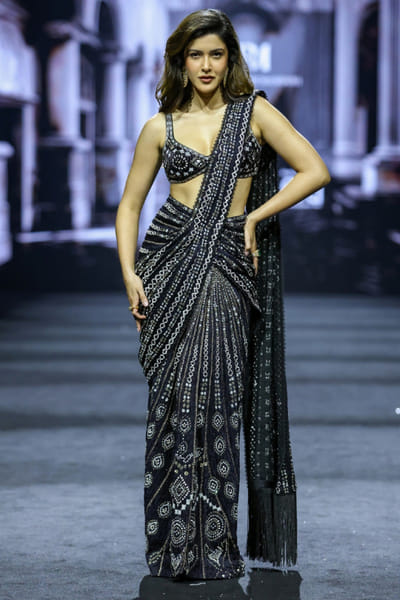 Ritika Mirchandani Black ajrakh embroidered drape sari set RITIMAY26D145299