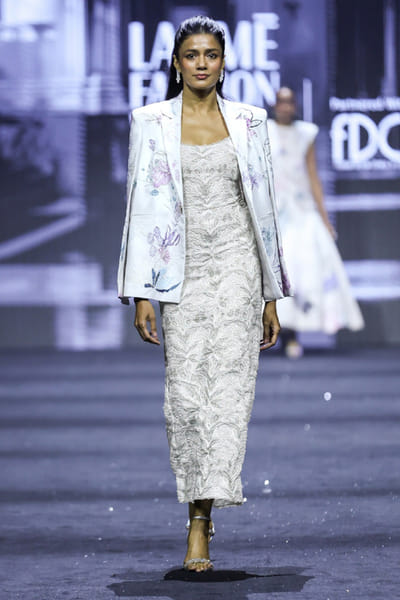 Ritika Mirchandani Grey floral printed jacket dress RITIMAY26D145315
