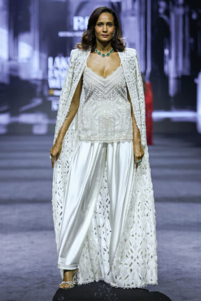 Ritika Mirchandani Ivory cutwork embroidered jacket kurta set RITIMAY26D145316