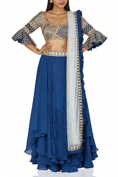 Embellished choli, tiered skirt and dupatta