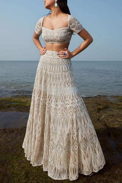 Ivory embroidered lehenga set