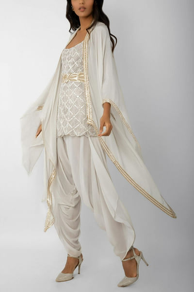 Ivory embroidered dhoti set