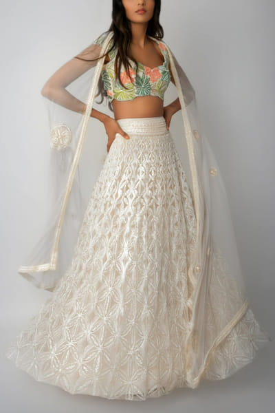 Ivory embroidered lehenga set