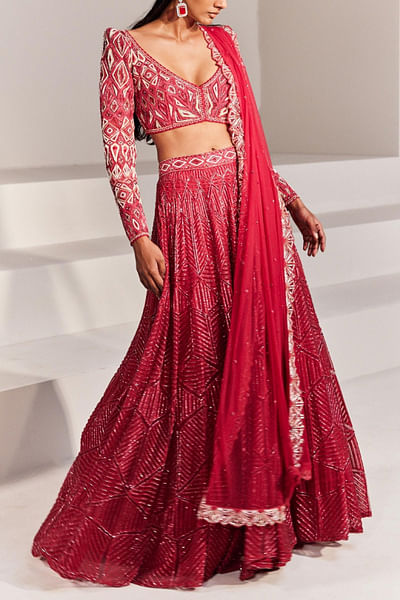 Magenta embroidered lehenga set