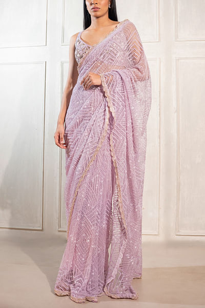Lavender embellished sari set