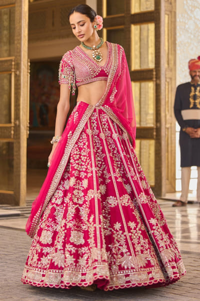 Fuchsia embroidered lehenga set