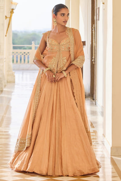 Orange embroidered lehenga set
