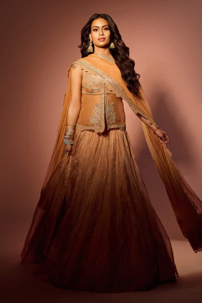 Ridhi Mehra Orange embroidered lehenga set RIDDEC25D133371