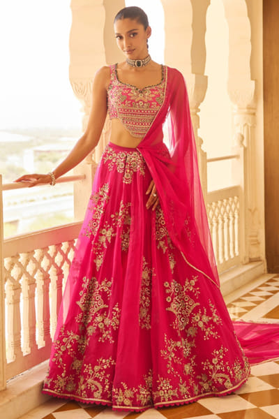 Fuchsia embroidered lehenga set